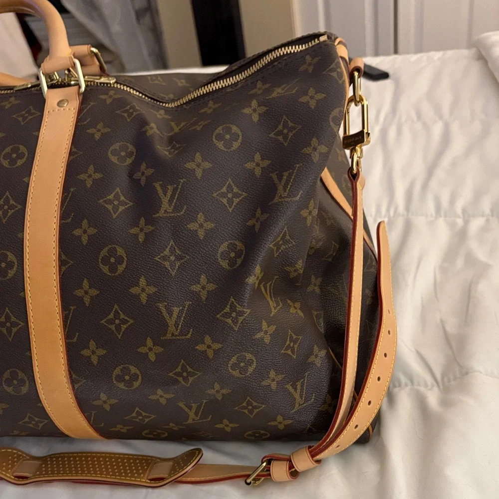 Louis Vuitton Monogram Canvas Travel Duffel in Brown with Tan Trim